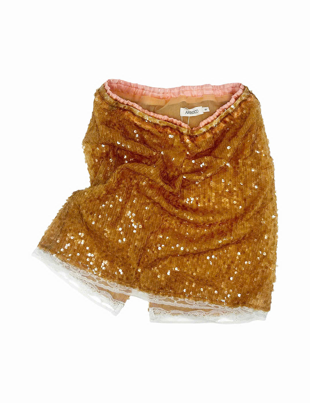 Light brown Lily Sequin Midi Skirt for women, shimmering sequin womens skirt displayed against a white background.