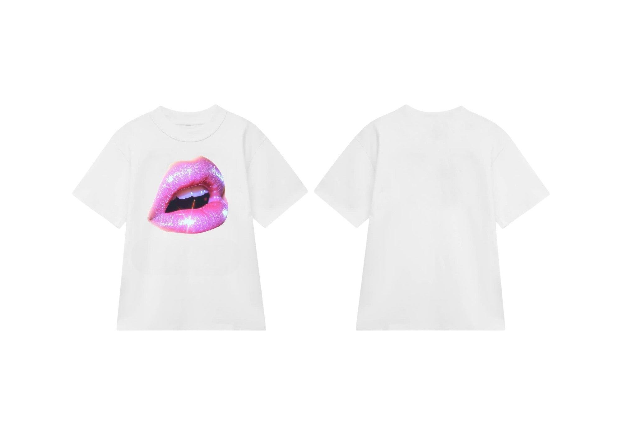 Pink Sparkling Gloss Lips Round Neckline Graphic Short Sleeve Baby Tee - Arrisco