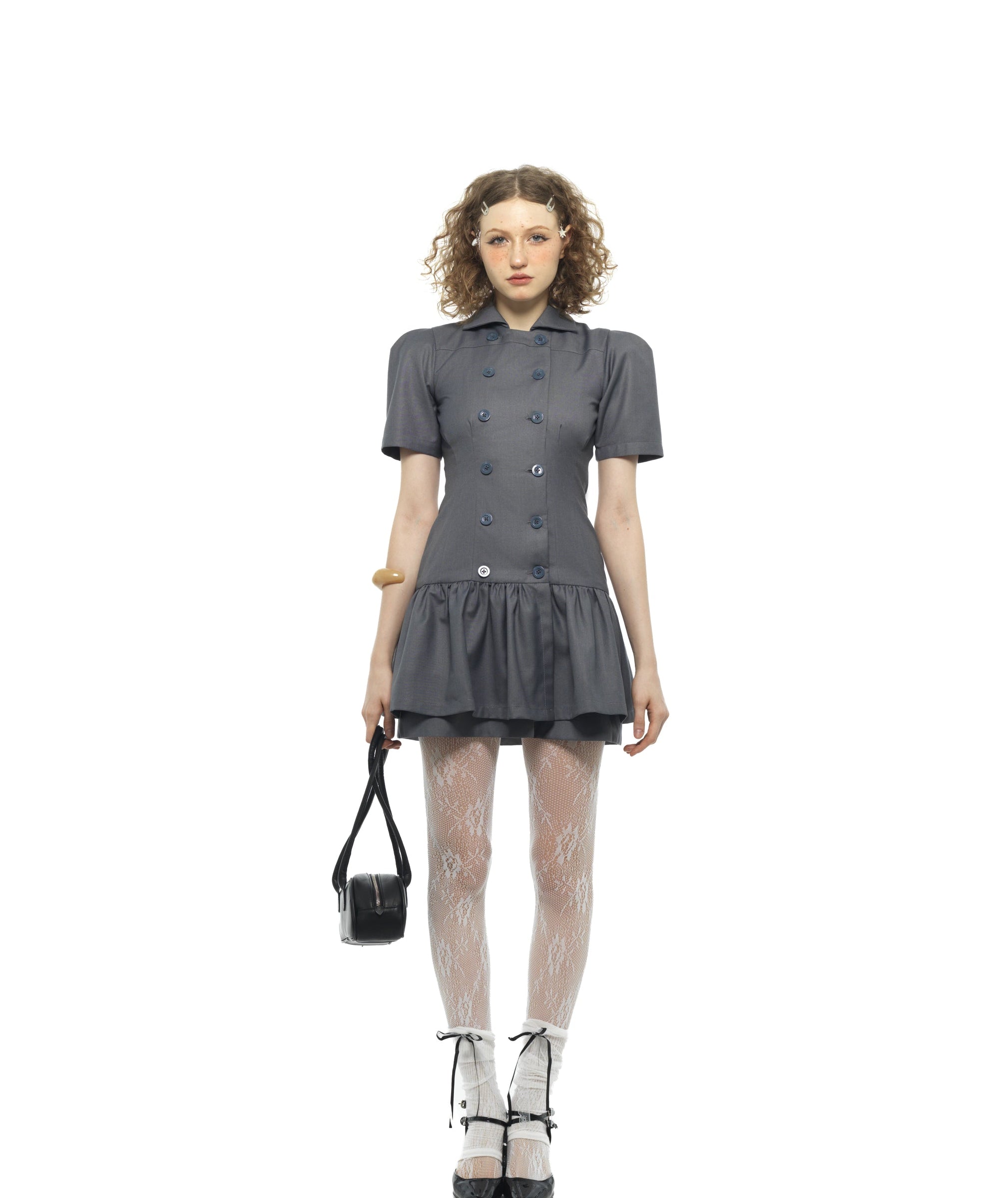 Ines Gray Double Button Dress