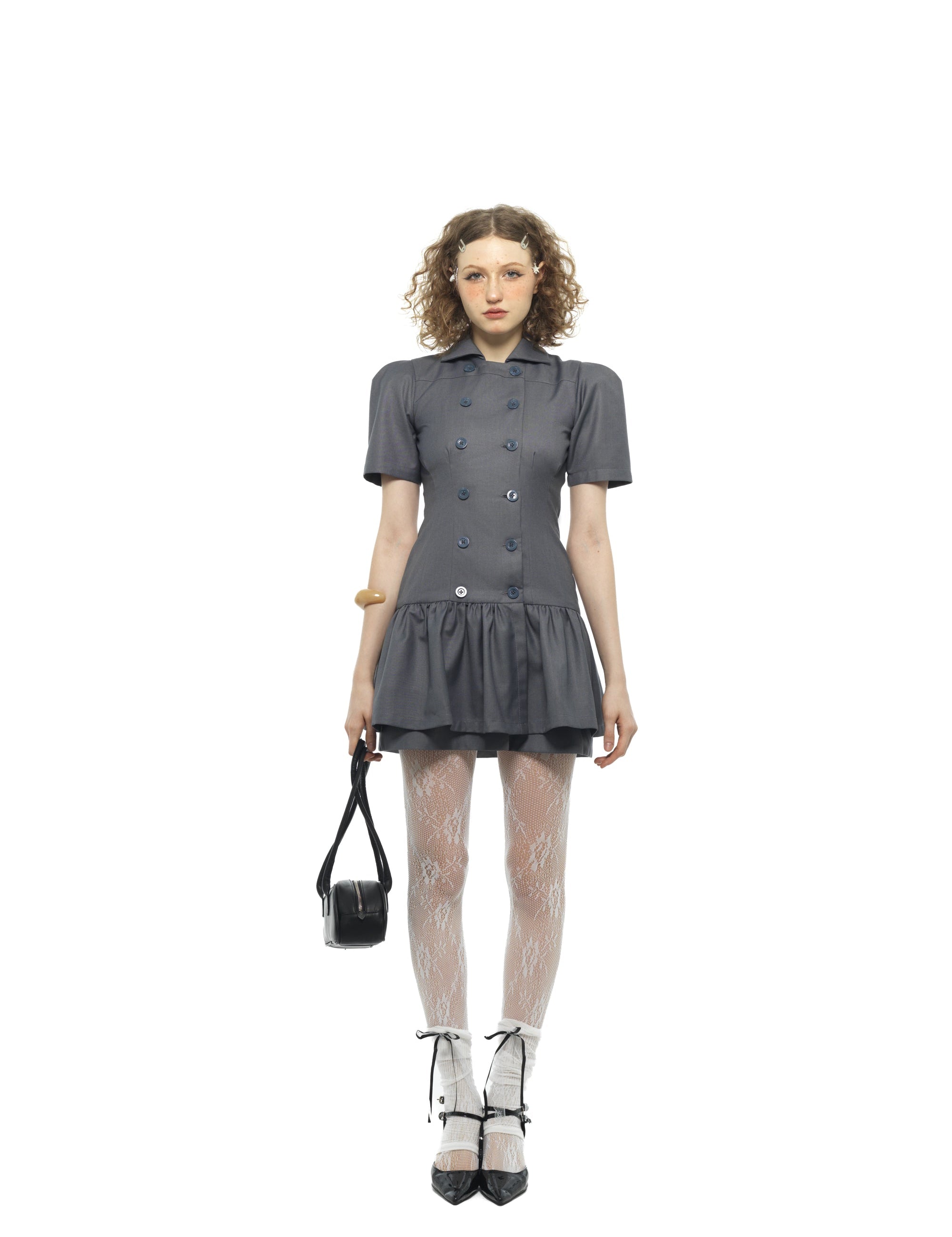 Ines Gray Double Button Dress