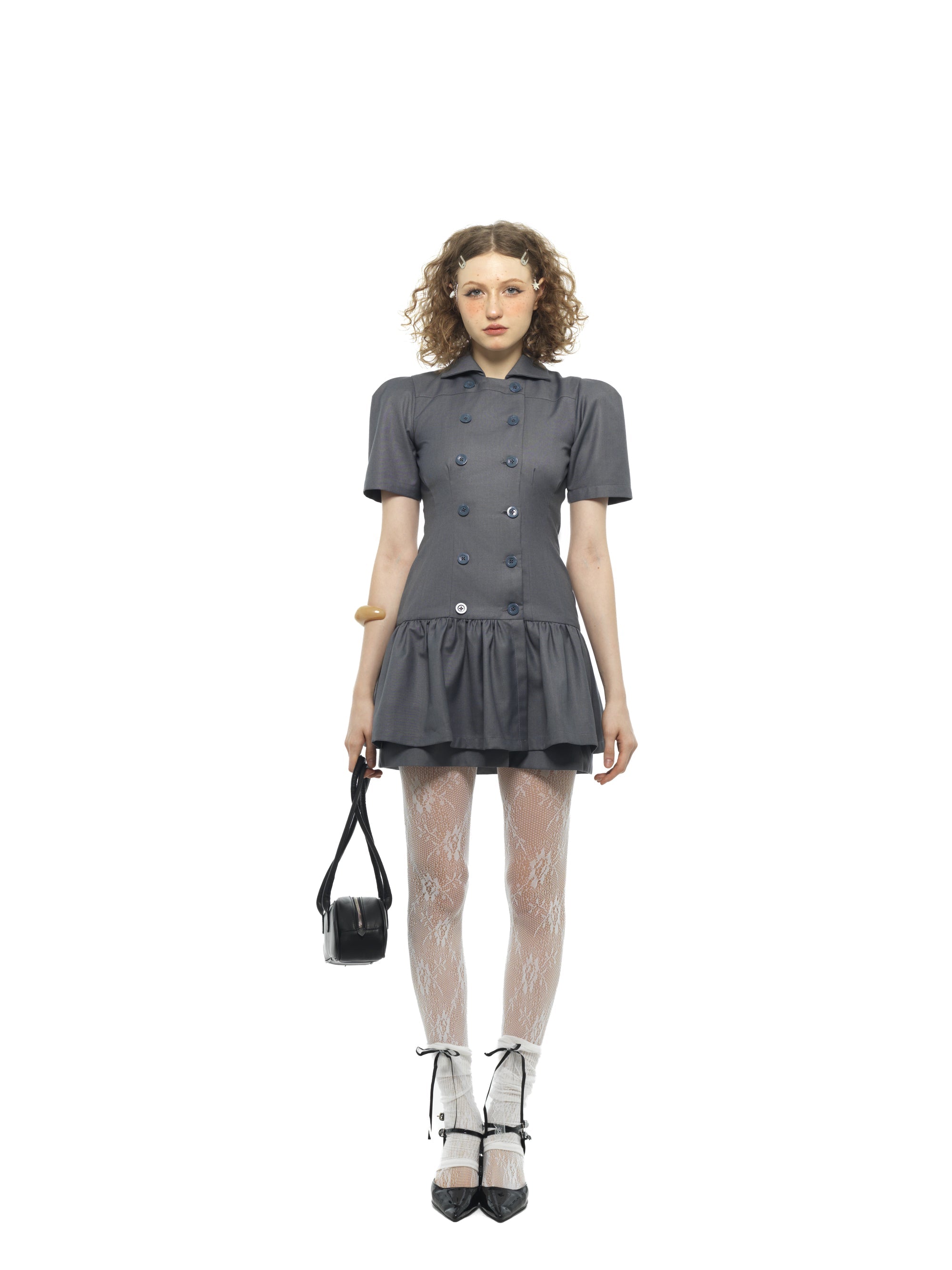 Ines Gray Double Button Dress