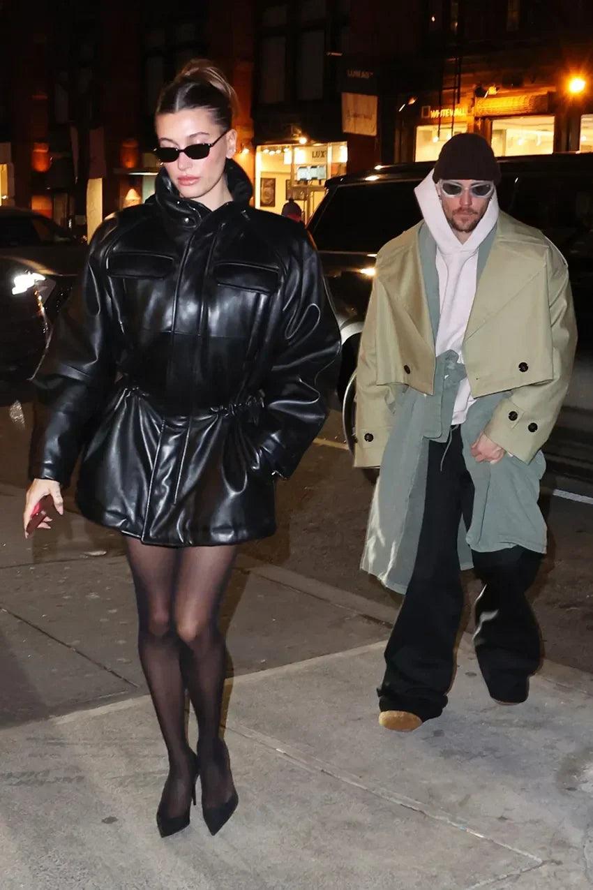 Hailey Bieber’s Cinch Waist Leather Jacket Is a Must-Have - Arrisco