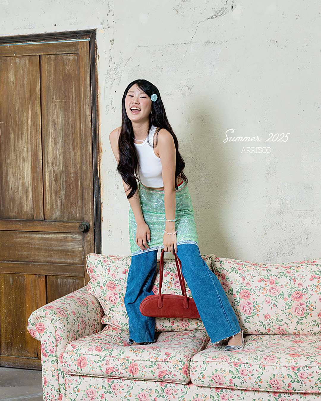 Lily Sequin Midi Skirt in Green