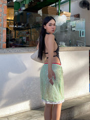 Lily Sequin Midi Skirt in Green