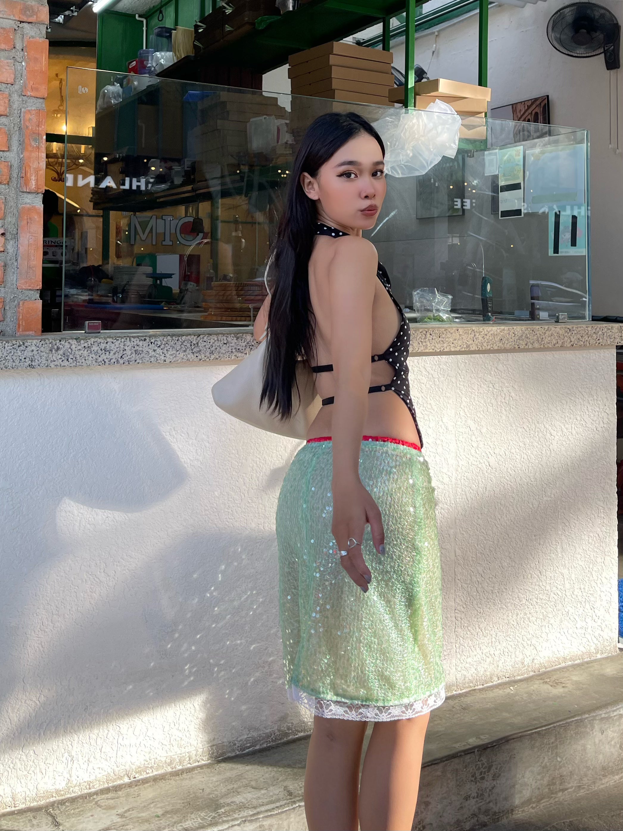 Lily Sequin Midi Skirt in Green