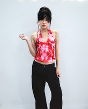Celest Red Halter Sequin Top