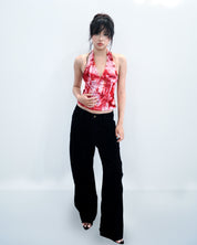 Celest Red Halter Sequin Top