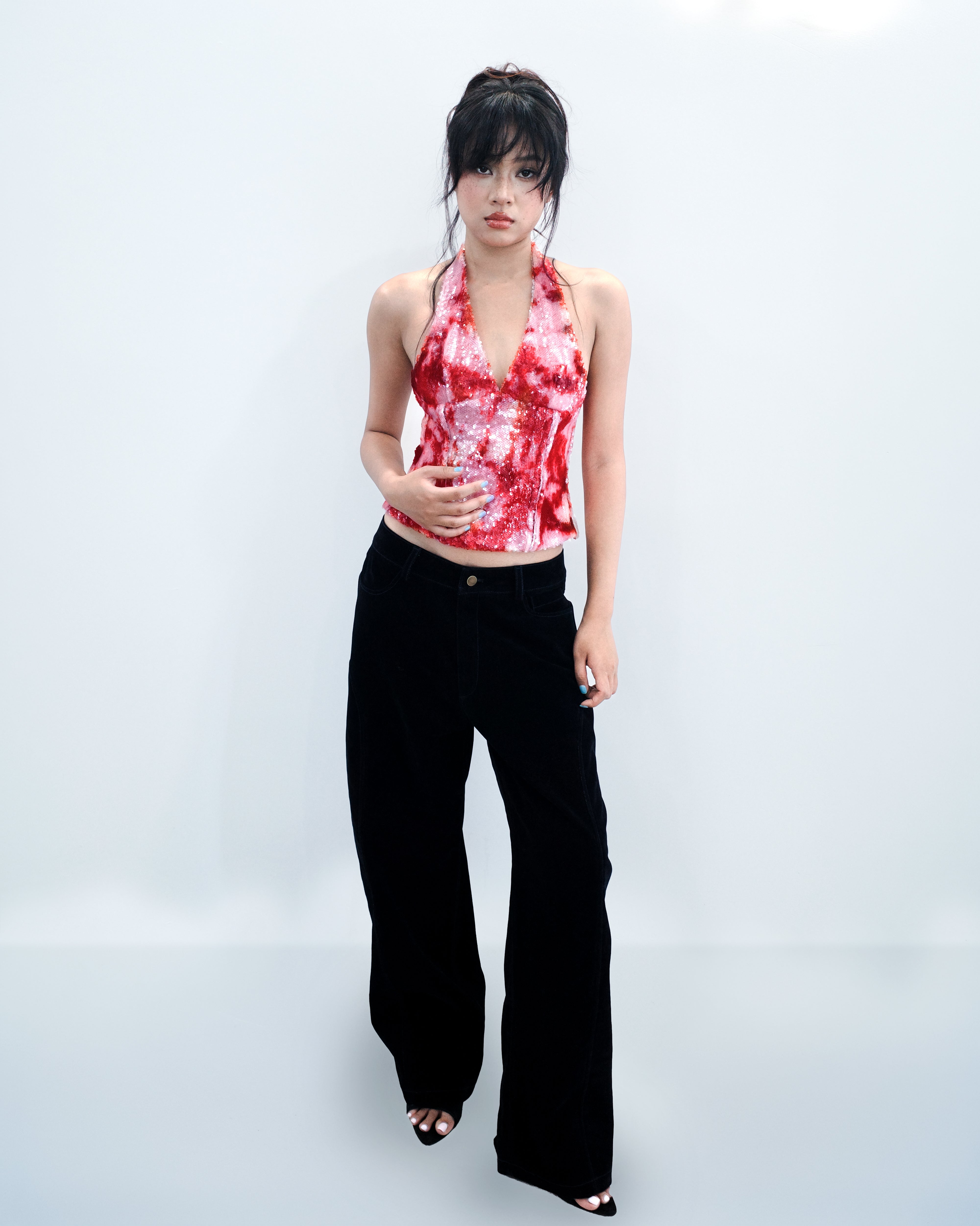 Celest Red Halter Sequin Top