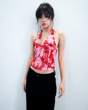 Celest Red Halter Sequin Top