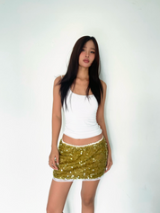 Margaux Sequin Mini Skirt in Green