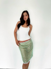 Lily Sequin Midi Skirt in Green