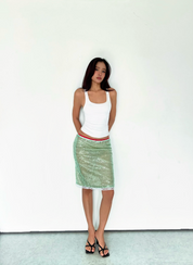 Lily Sequin Midi Skirt in Green
