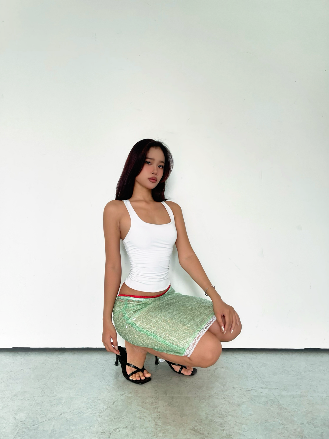 Lily Sequin Midi Skirt in Green