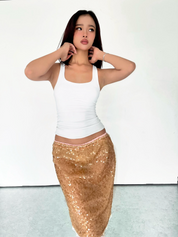 Lily Sequin Midi Skirt in Light Brown
